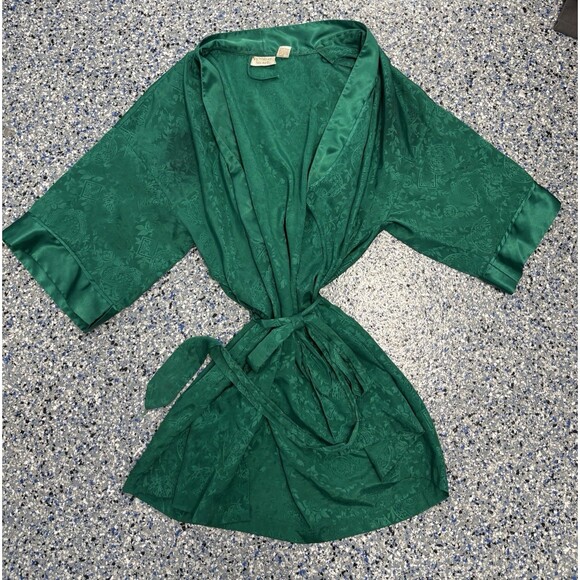Victoria's Secret Other - Vintage 90s Victoria's Secret Satin Kimono Womens Robe OS Green Jacquard Paisley